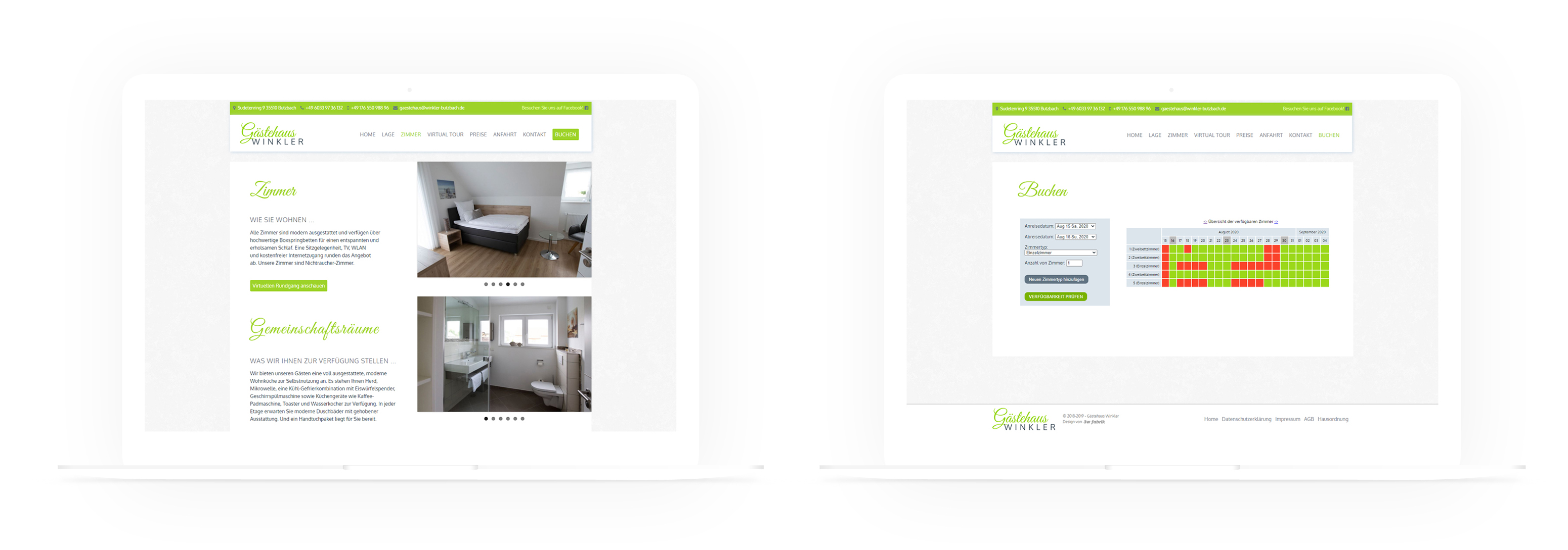 Ein Mockup: Desctop-PC und Tablet mit dem Webdesign für das Gästehaus Winkler
